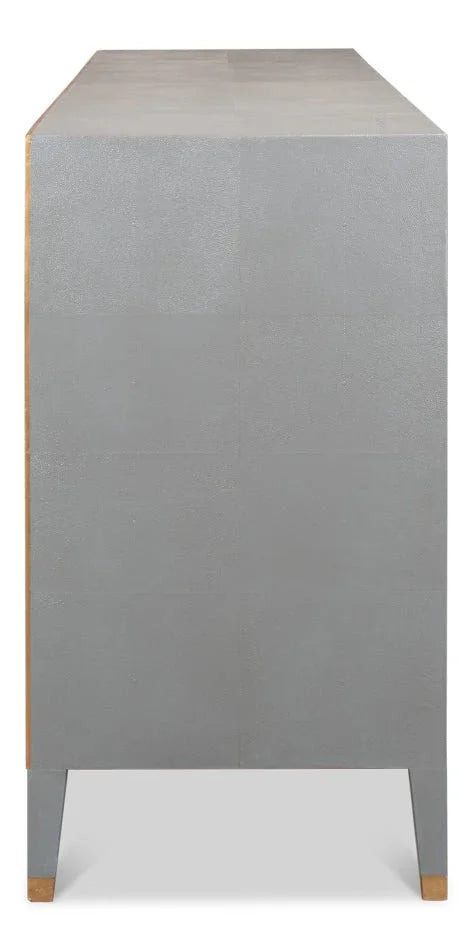 Gabriella Shagreen Leather Grey Chest - LOOMLAN - Sarreid - Chests