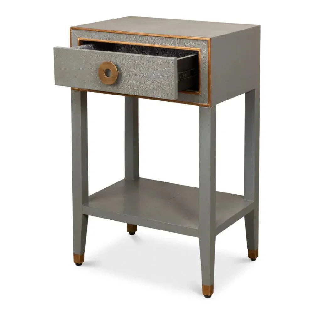 Gabriella Shagreen Nightstand Storm Grey - LOOMLAN - Sarreid - Nightstands