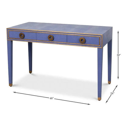 Gabriella Shagreen & Wood Blue Rectangular Desk/Table - LOOMLAN - Side Tables