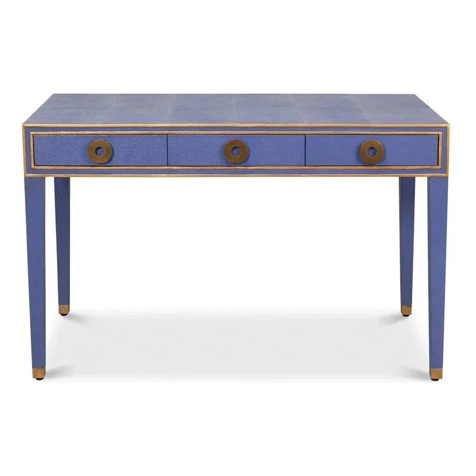 Gabriella Shagreen & Wood Blue Rectangular Desk/Table - LOOMLAN - Side Tables