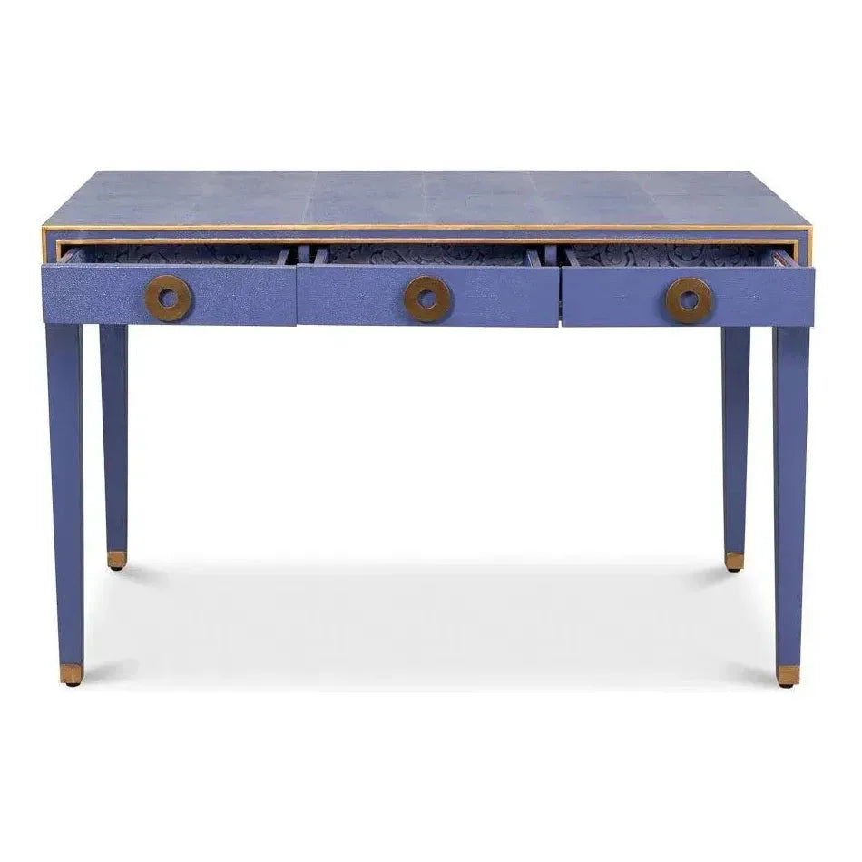Gabriella Shagreen & Wood Blue Rectangular Desk/Table - LOOMLAN - Side Tables