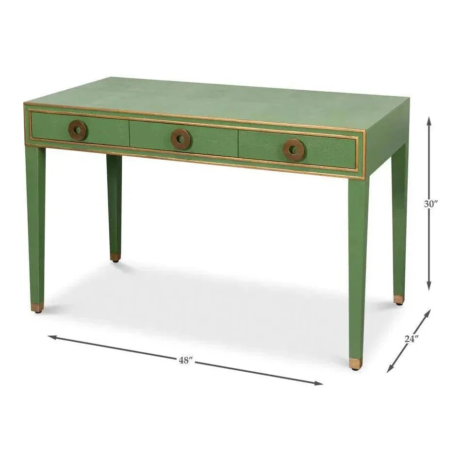 Gabriella Shagreen & Wood Green Rectangular Desk/Table - LOOMLAN - Sarreid - Side Tables