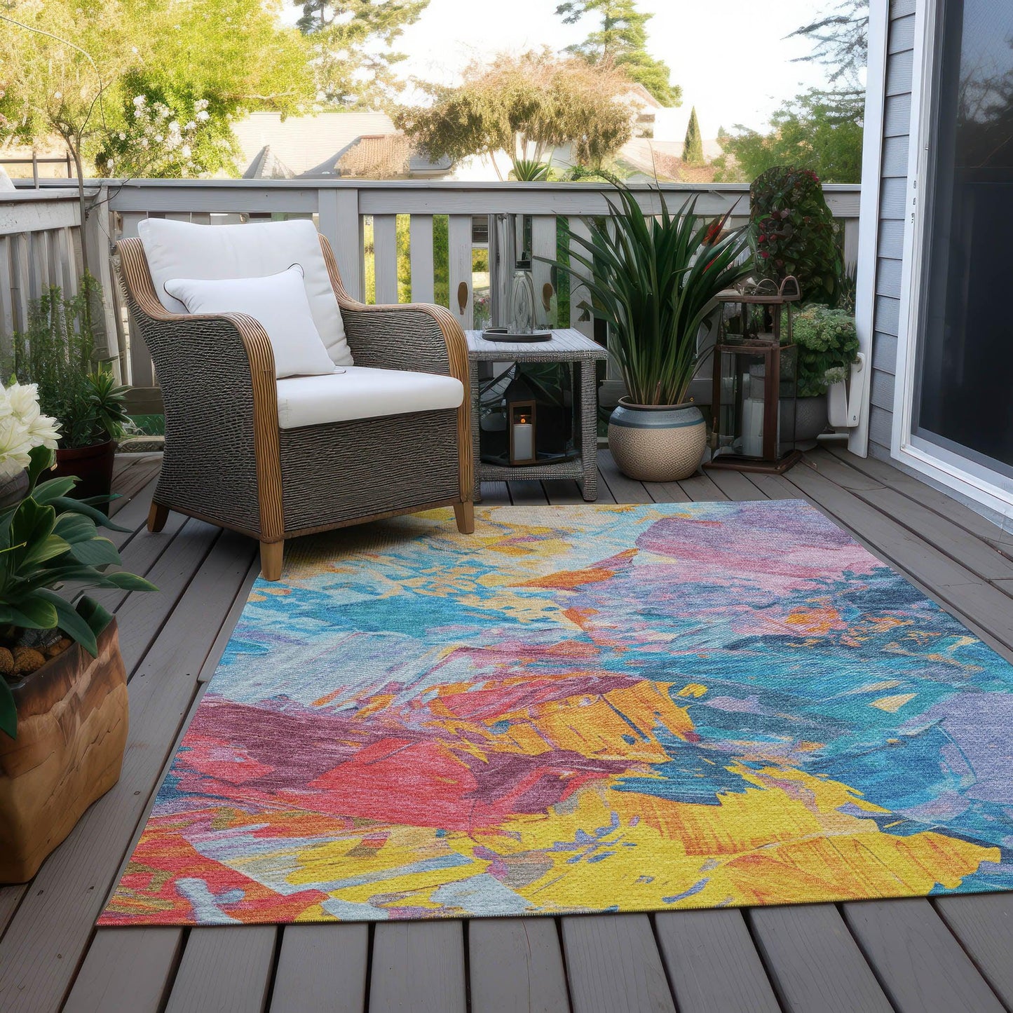 Galain Blue Washable Indoor-Outdoor Rug