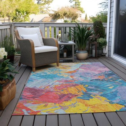 Galain Blue Washable Indoor-Outdoor Rug