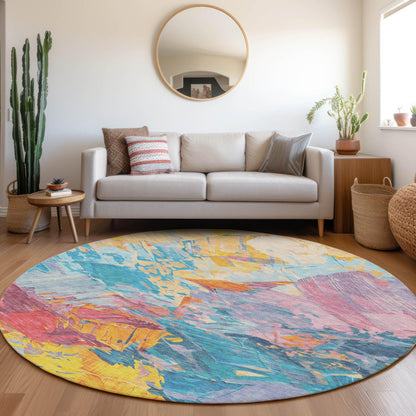 Galain Blue Washable Indoor-Outdoor Rug