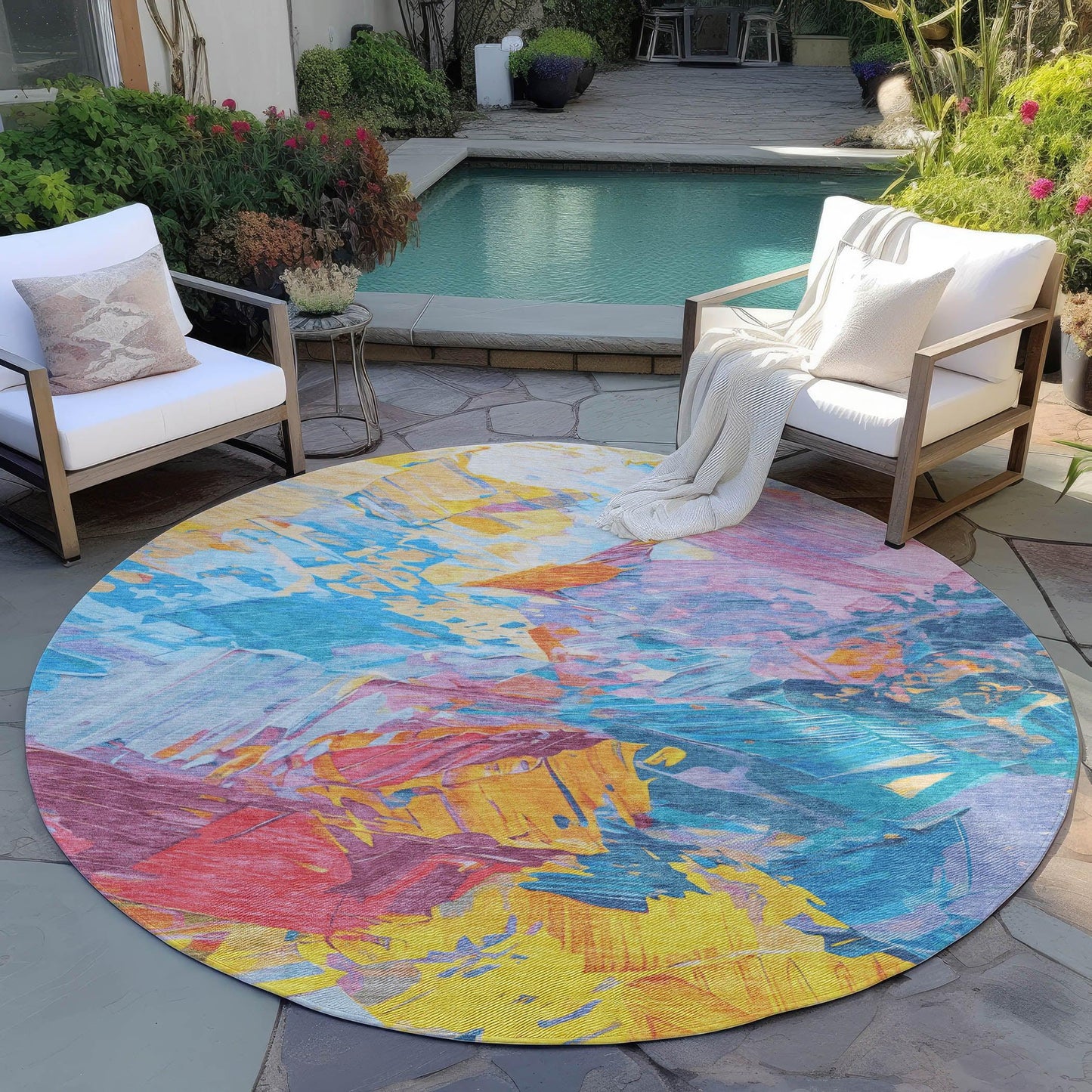 Galain Blue Washable Indoor-Outdoor Rug