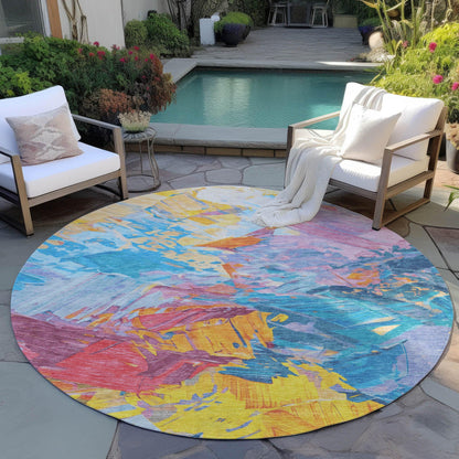 Galain Blue Washable Indoor-Outdoor Rug