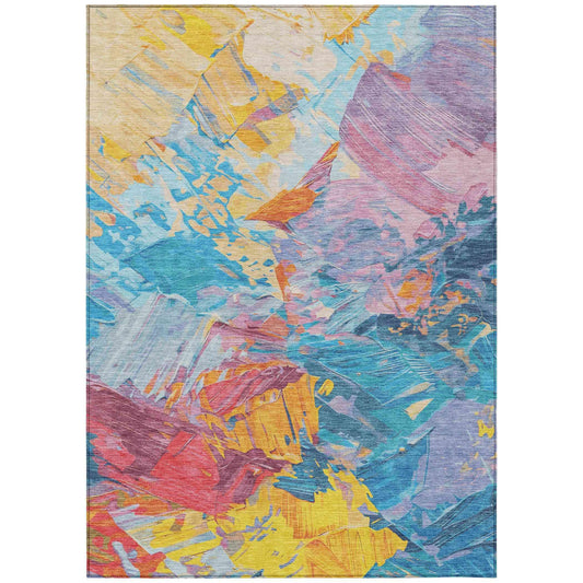 Galain Blue Washable Indoor-Outdoor Rug