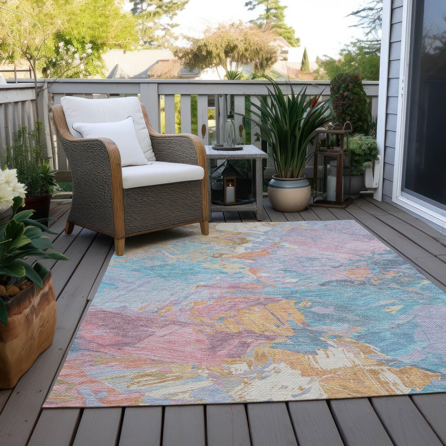 Galain Teal Washable Indoor-Outdoor Rug