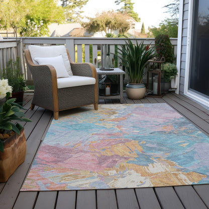 Galain Teal Washable Indoor-Outdoor Rug