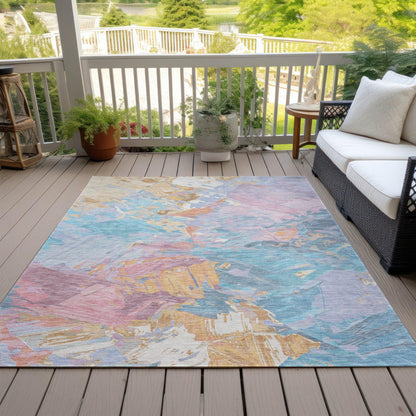 Galain Teal Washable Indoor-Outdoor Rug