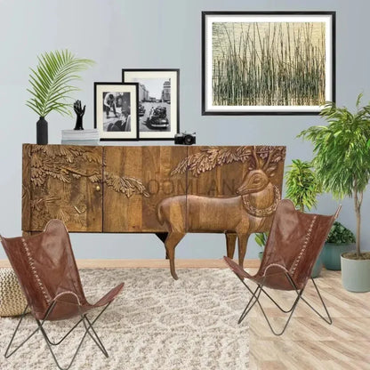 Mother Nature 60" Sideboard Deer Front Doors - LOOMLAN - LOOMLAN - Sideboards