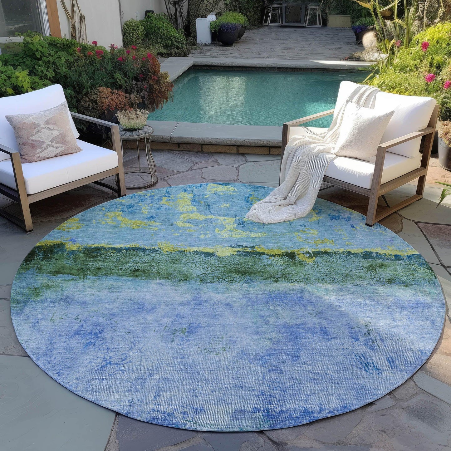 Galaris Blue Washable Indoor-Outdoor Rug