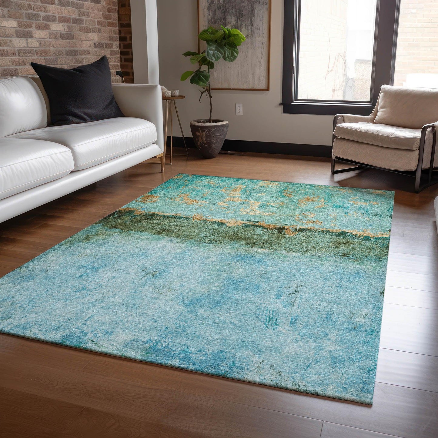 Galaris Teal Washable Indoor-Outdoor Rug