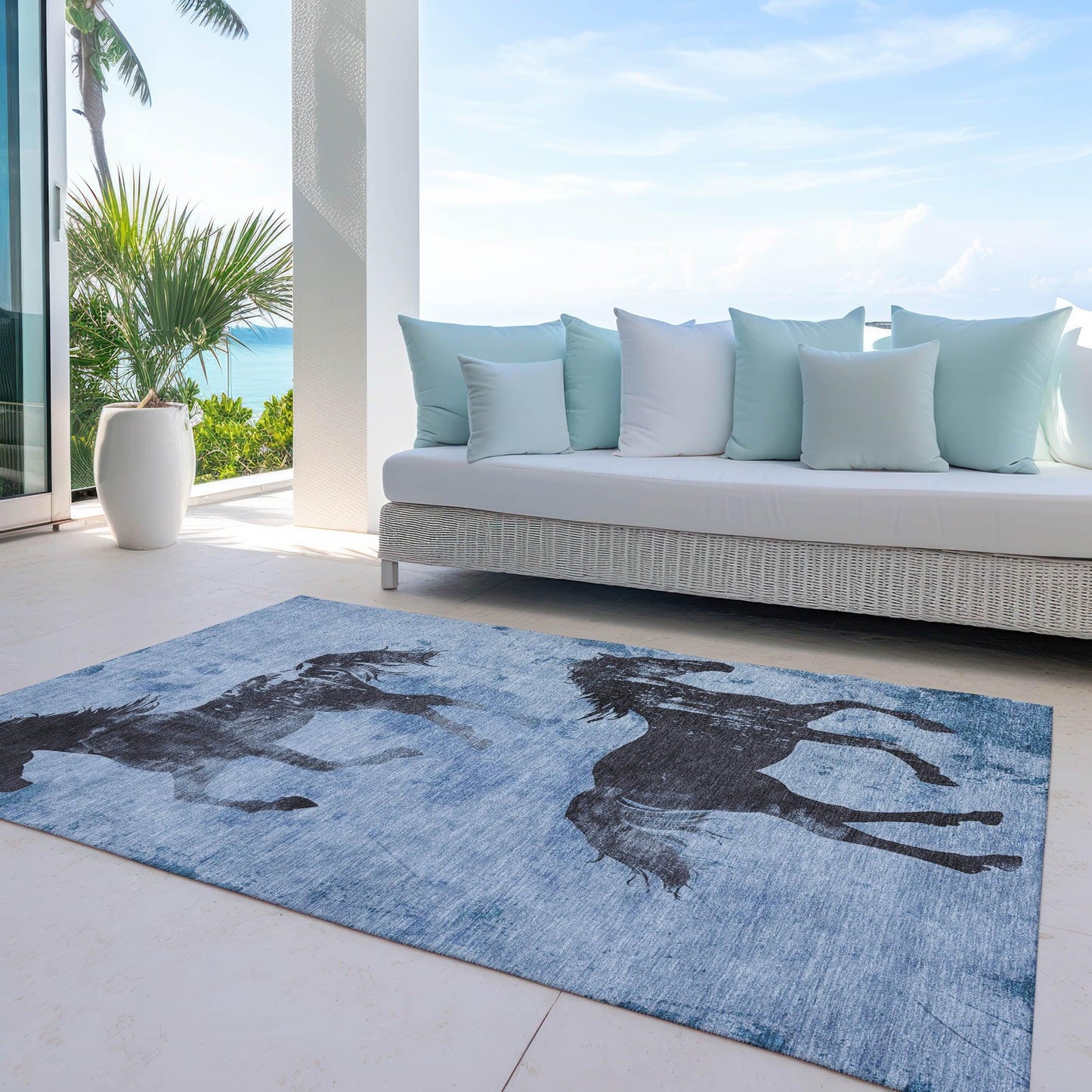 Galas Blue Washable Indoor-Outdoor Rug
