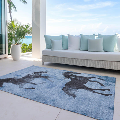 Galas Blue Washable Indoor-Outdoor Rug