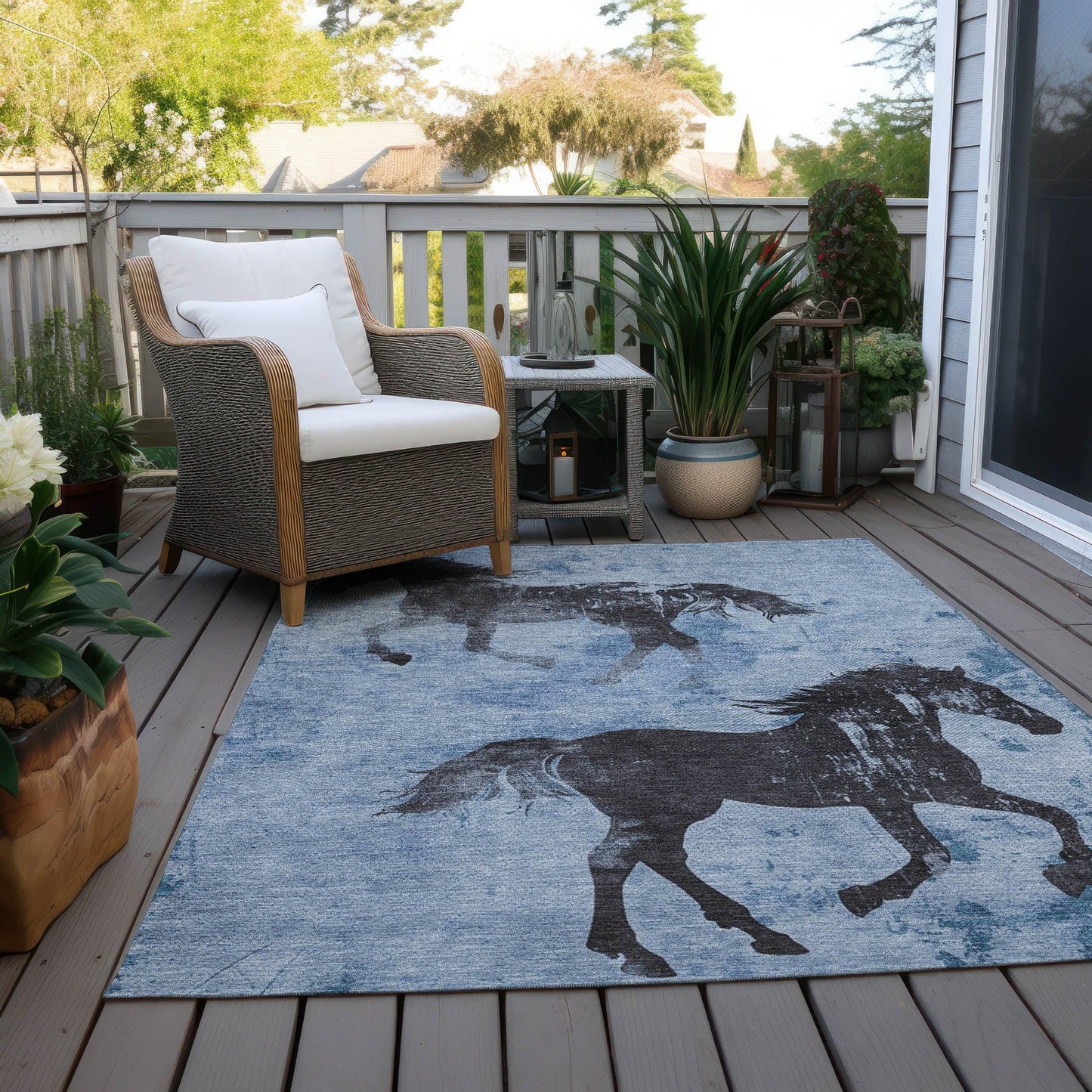 Galas Blue Washable Indoor-Outdoor Rug