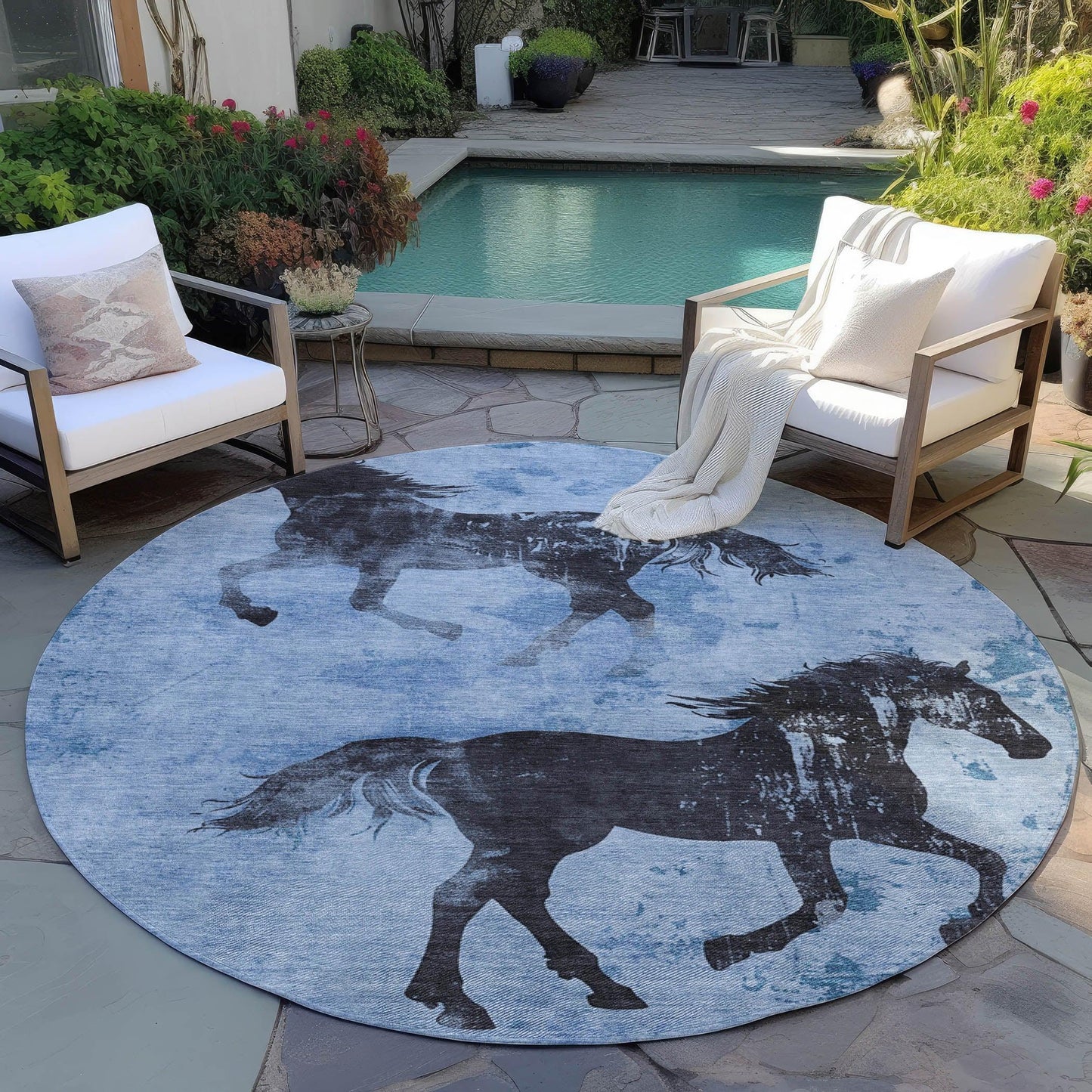 Galas Blue Washable Indoor-Outdoor Rug