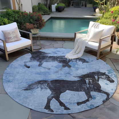 Galas Blue Washable Indoor-Outdoor Rug