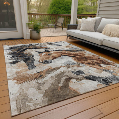 Galius Brown Washable Indoor-Outdoor Rug