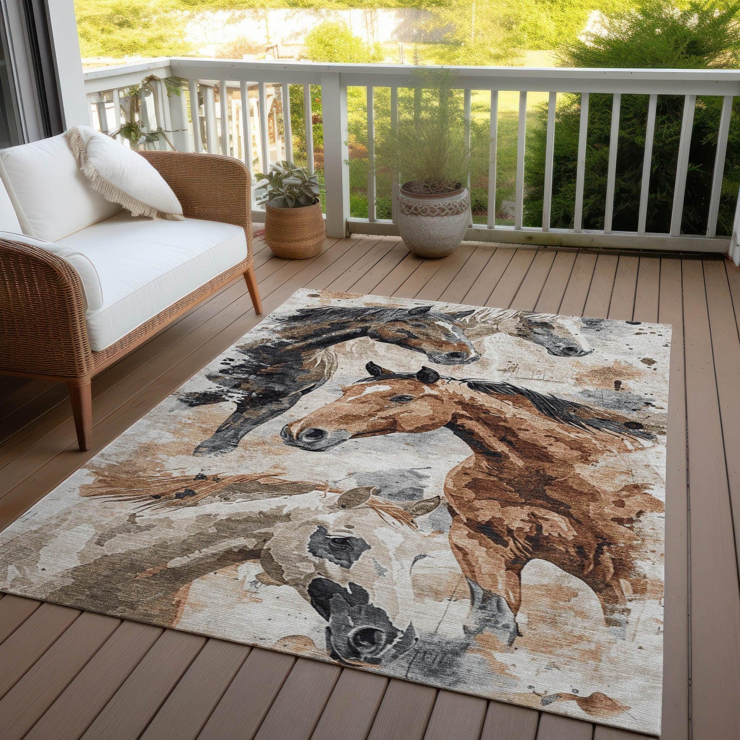Galius Brown Washable Indoor-Outdoor Rug