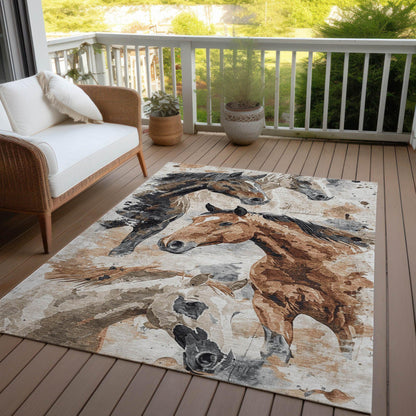 Galius Brown Washable Indoor-Outdoor Rug