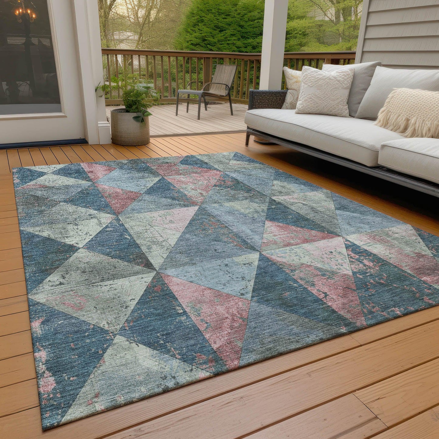 Galon Blue Washable Indoor-Outdoor Rug