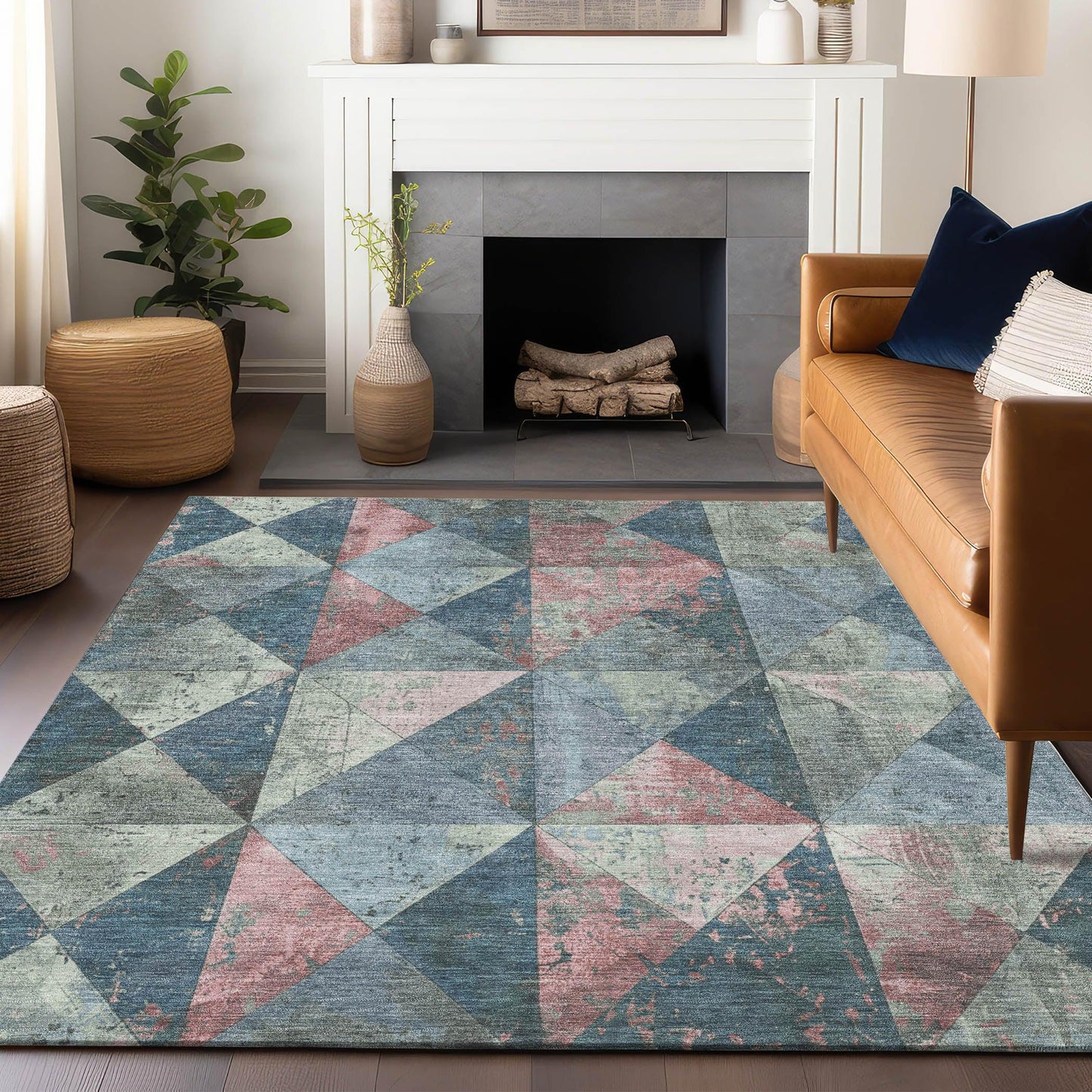 Galon Blue Washable Indoor-Outdoor Rug