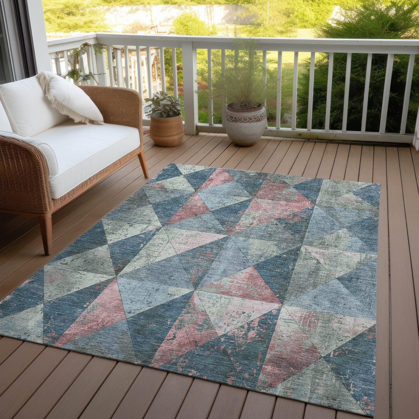 Galon Blue Washable Indoor-Outdoor Rug