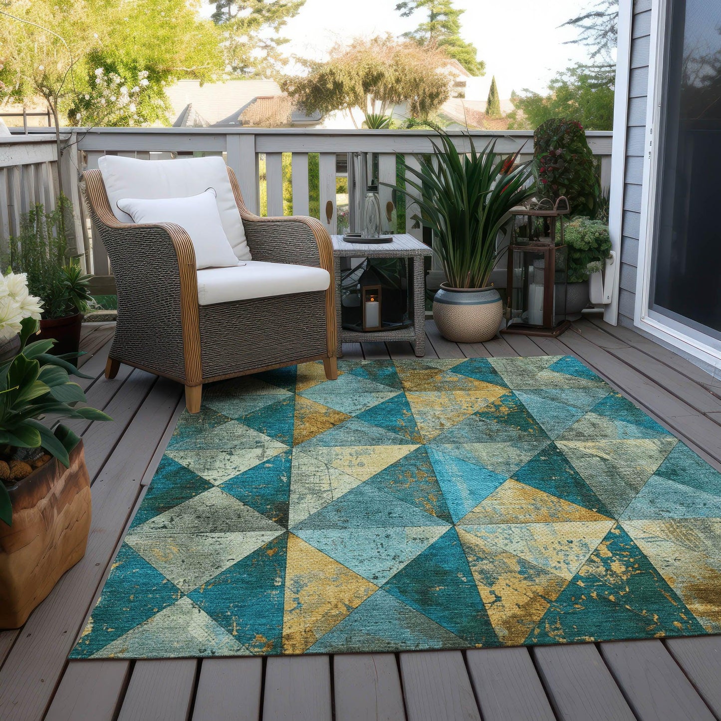 Galon Teal Washable Indoor-Outdoor Rug