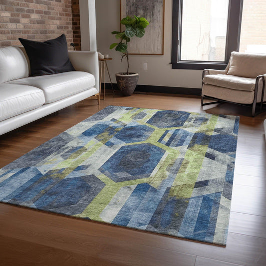 Galor Blue Washable Indoor-Outdoor Rug