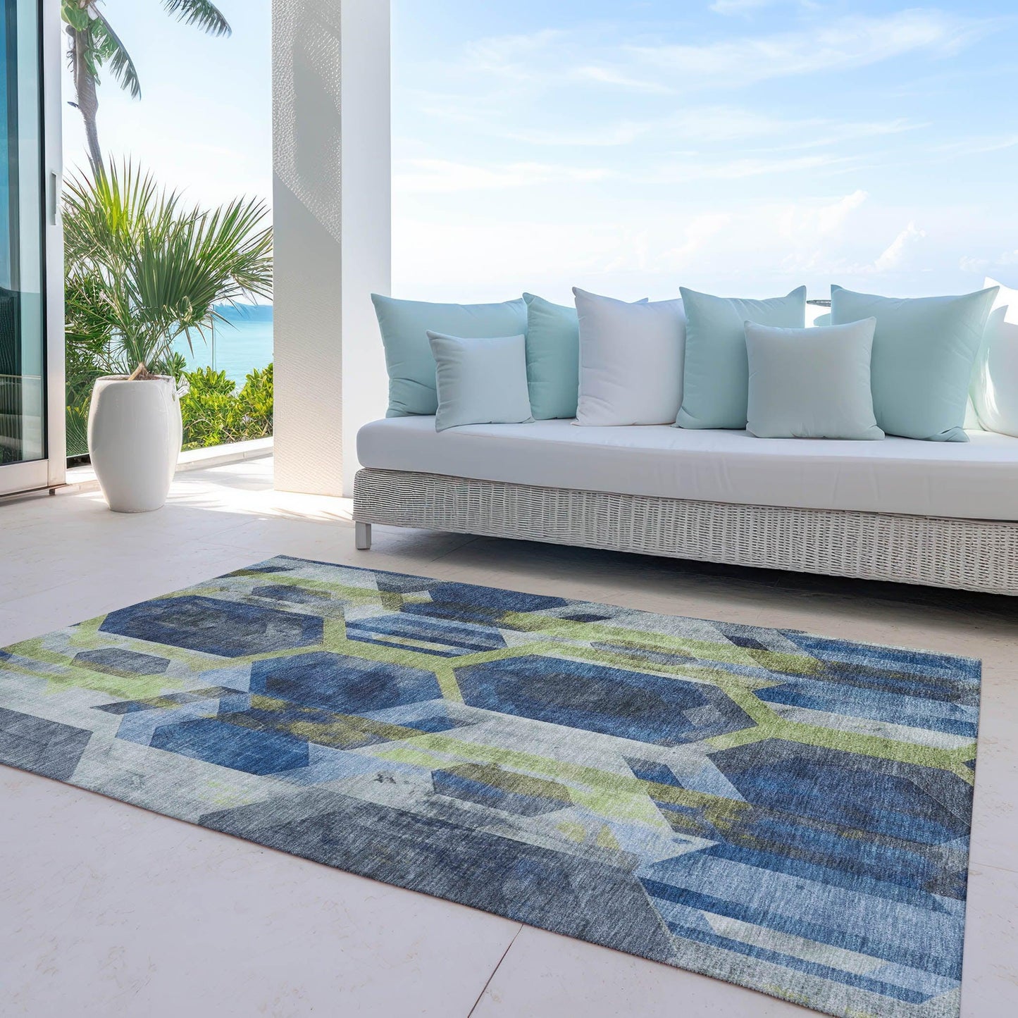 Galor Blue Washable Indoor-Outdoor Rug
