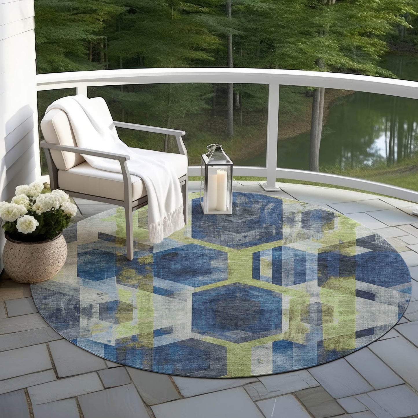 Galor Blue Washable Indoor-Outdoor Rug