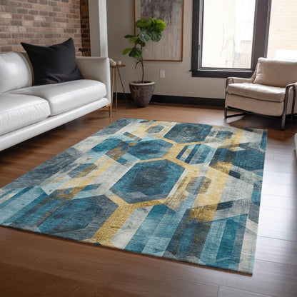 Galor Teal Washable Indoor-Outdoor Rug