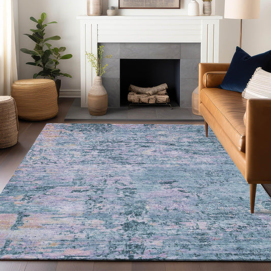 Galora Blue Washable Indoor-Outdoor Rug