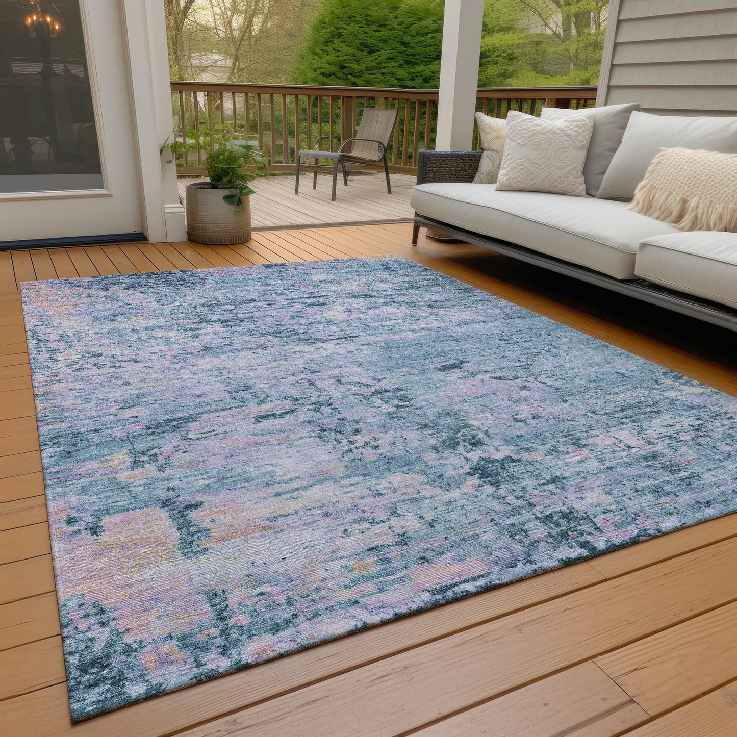 Galora Blue Washable Indoor-Outdoor Rug