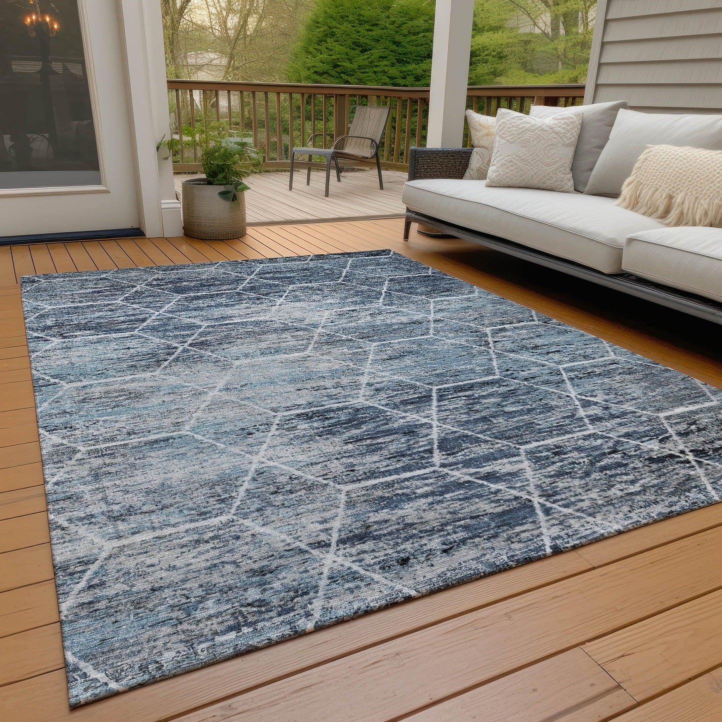 Galyn Blue Washable Indoor-Outdoor Rug