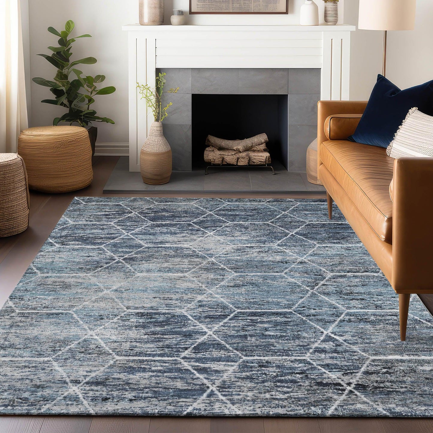 Galyn Blue Washable Indoor-Outdoor Rug