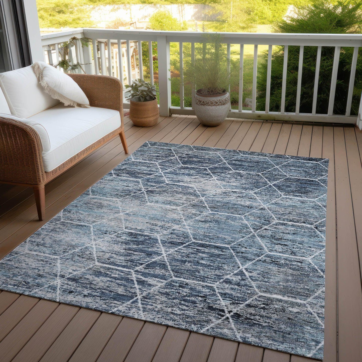 Galyn Blue Washable Indoor-Outdoor Rug