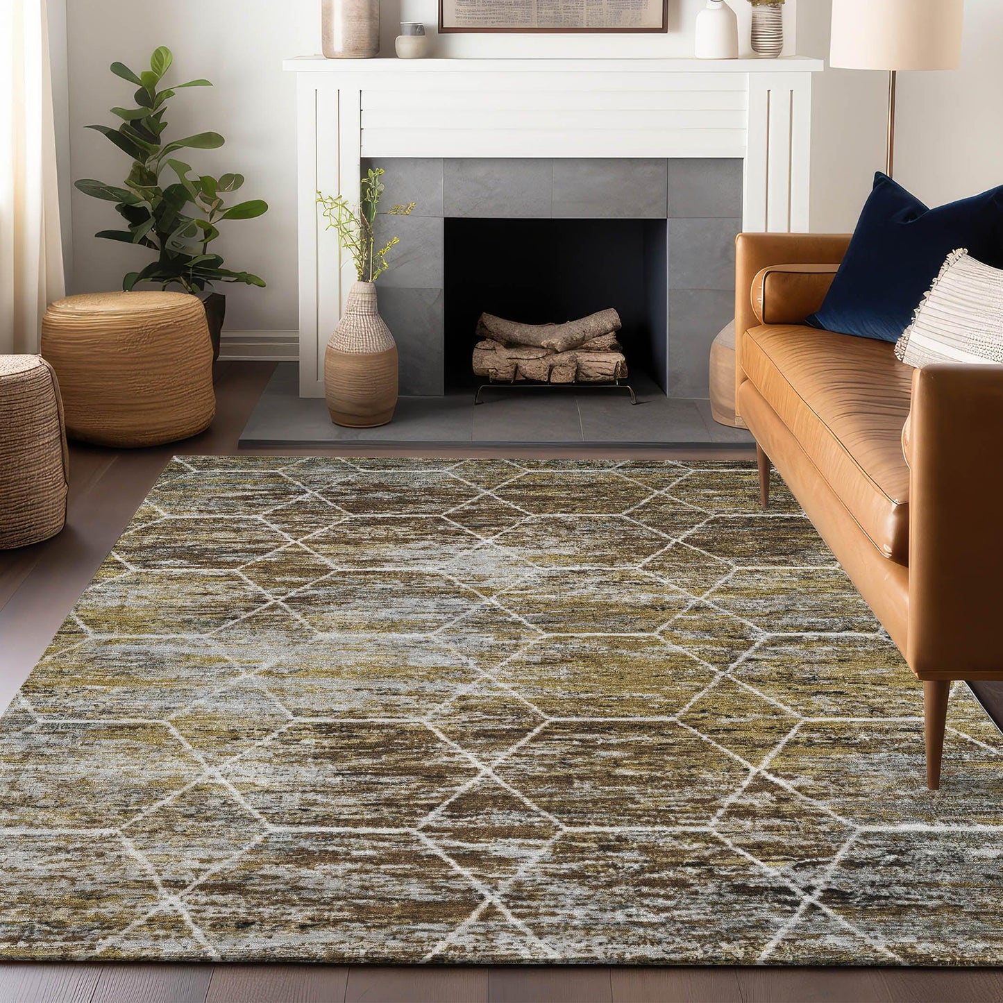 Galyn Brown Washable Indoor-Outdoor Rug