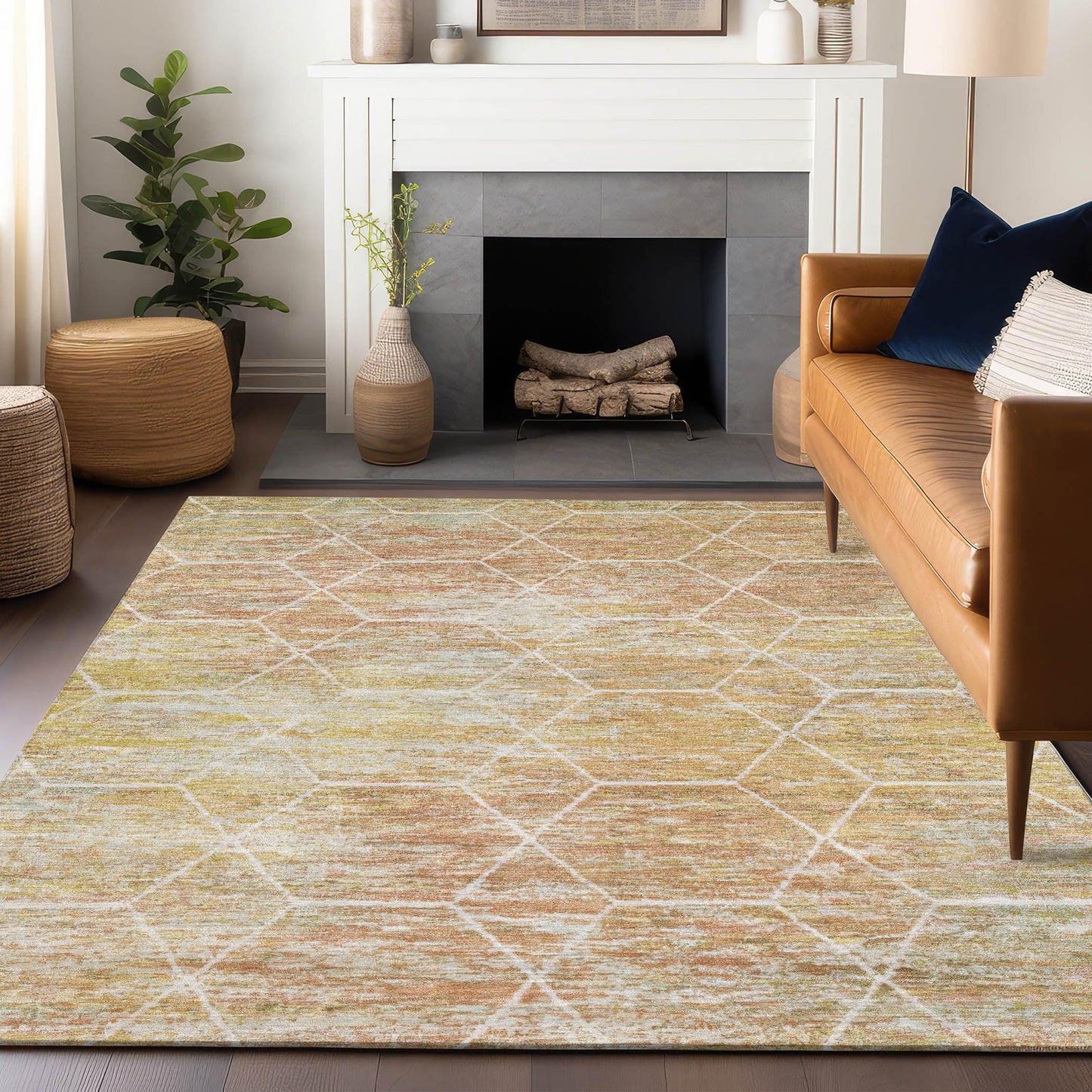 Galyn Orange Washable Indoor-Outdoor Rug