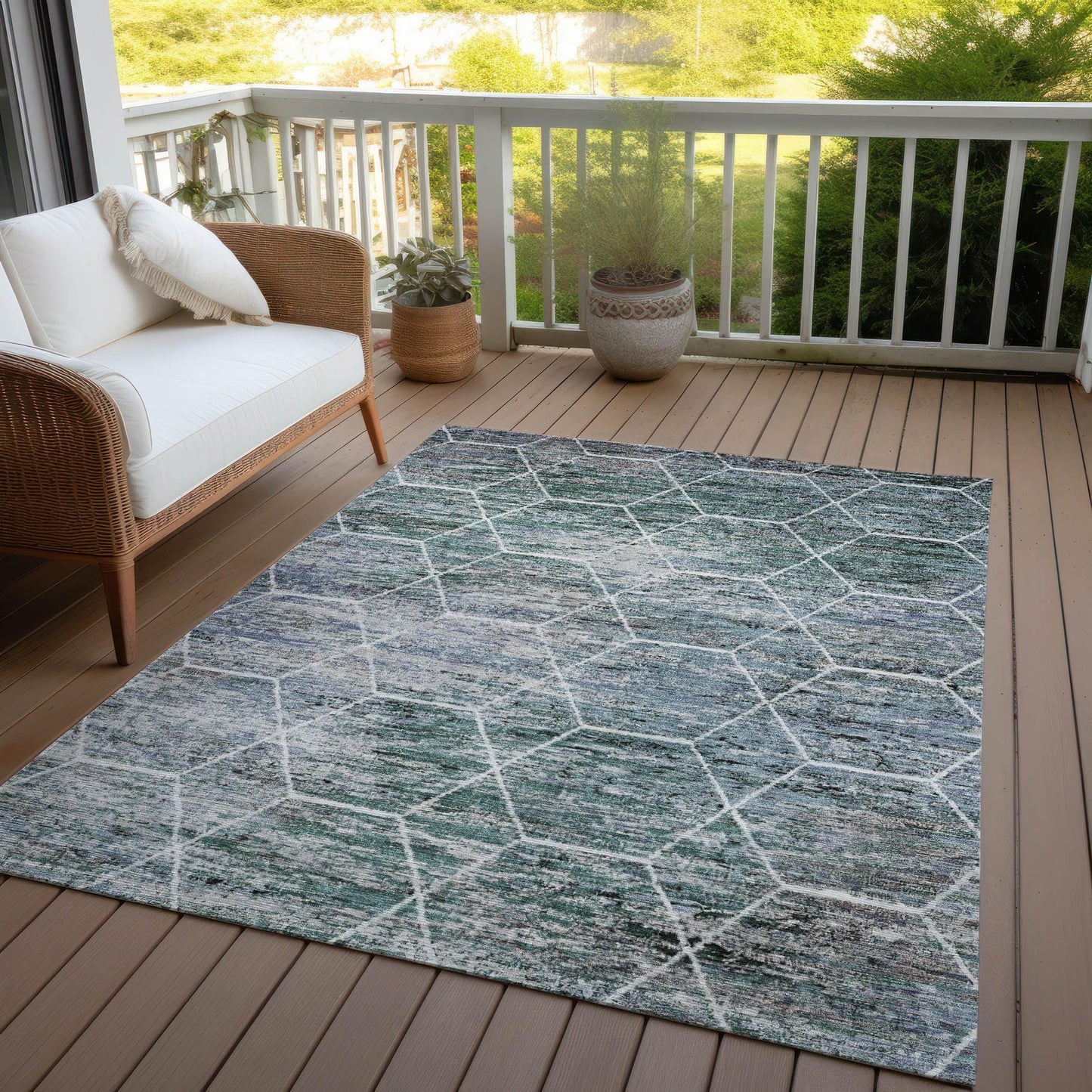 Galyn Teal Washable Indoor-Outdoor Rug