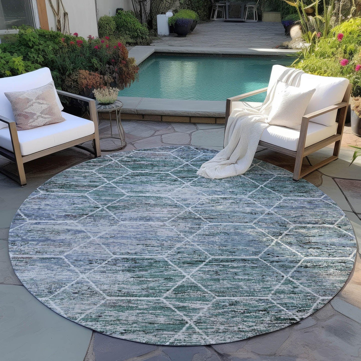 Galyn Teal Washable Indoor-Outdoor Rug