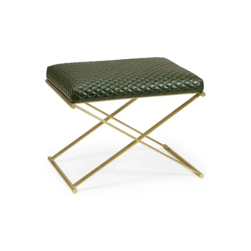 Garrett X Base Green Leather Stool - LOOMLAN - Wildwood - Poufs and Stools