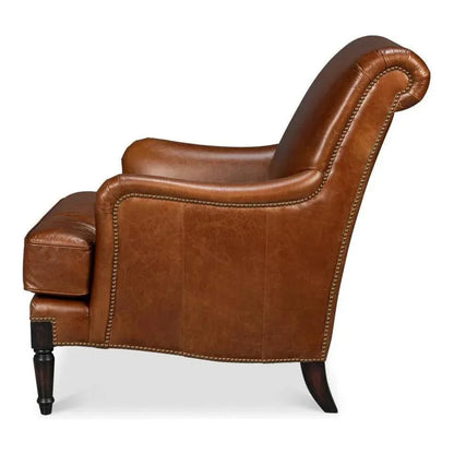 Gaston Distilled Leather & Wood Brown Arm Chair - LOOMLAN - Sarreid - Club Chairs