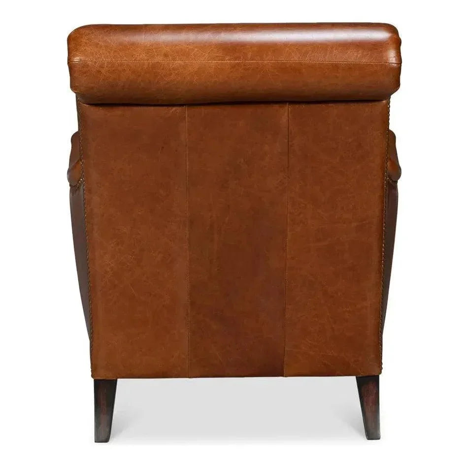 Gaston Distilled Leather & Wood Brown Arm Chair - LOOMLAN - Sarreid - Club Chairs