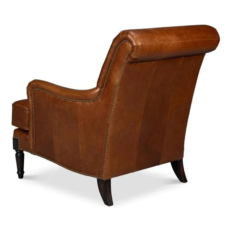 Gaston Distilled Leather & Wood Brown Arm Chair - LOOMLAN - Sarreid - Club Chairs