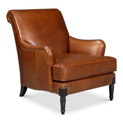 Gaston Distilled Leather & Wood Brown Arm Chair - LOOMLAN - Sarreid - Club Chairs