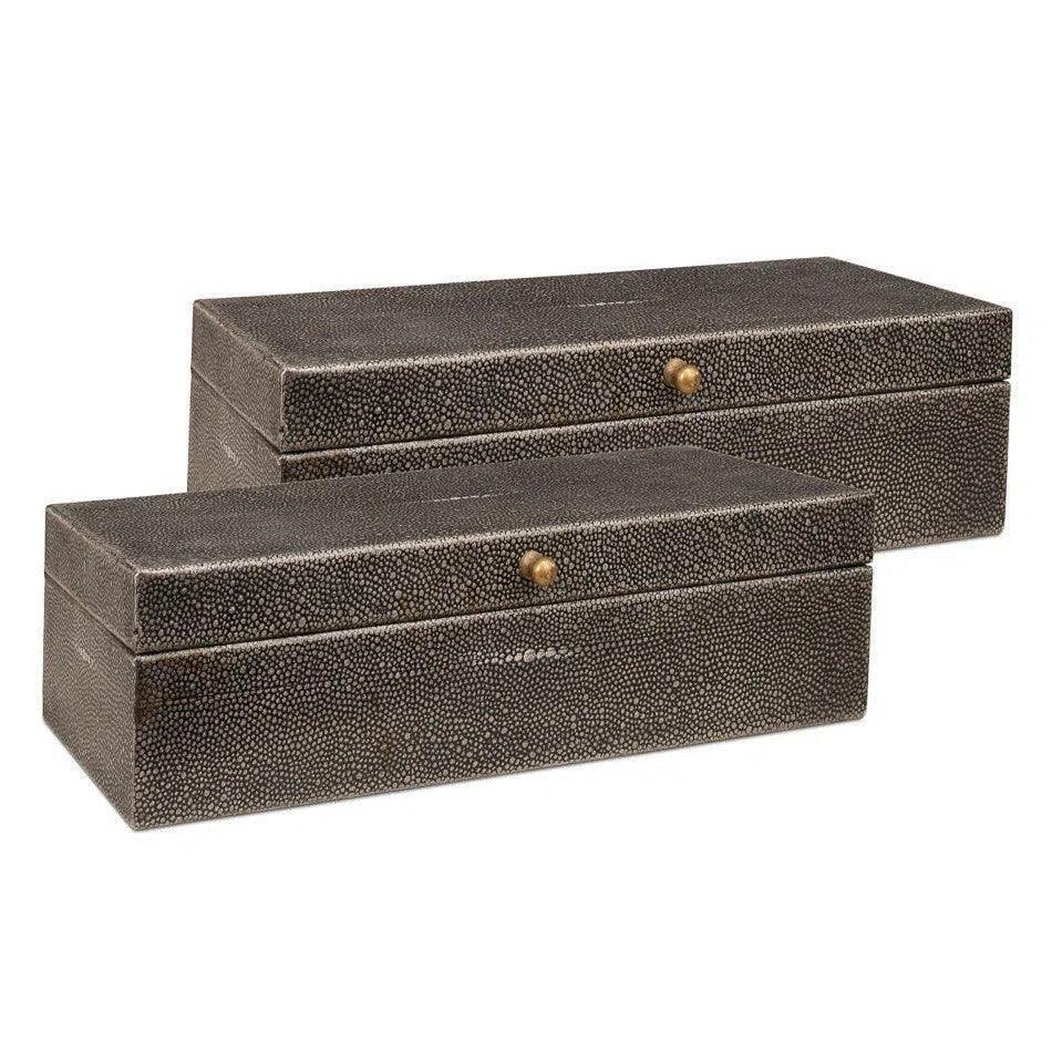 Gastsburg Leather Antique Grey Shagreen Box 2PC - LOOMLAN - Sarreid - Boxes & Bowls
