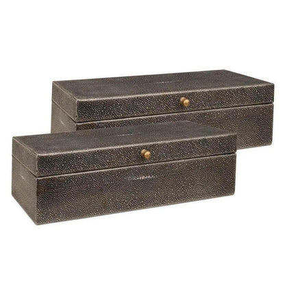 Gastsburg Leather Antique Grey Shagreen Box 2PC - LOOMLAN - Sarreid - Boxes & Bowls